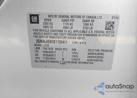 2014 Chevrolet Equinox Ls z USA, uszkodzony, nr VIN 2GNALAEK3E1150411